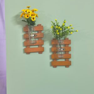 কাঠের ফ্রেম গ্লাস জার ১ সেট সূর্যমূখী ফুল