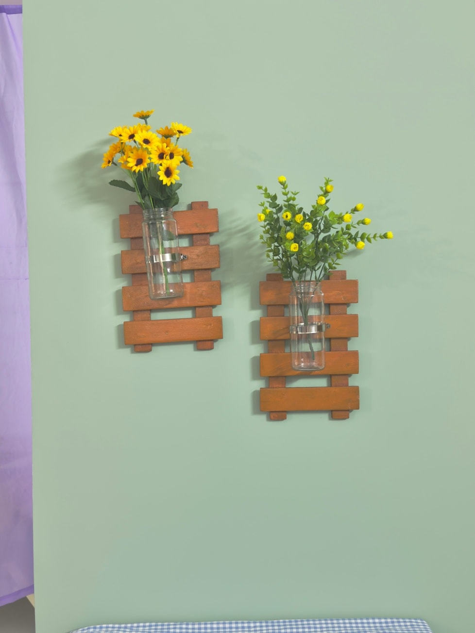 কাঠের ফ্রেম গ্লাস জার ১ সেট সূর্যমূখী ফুল